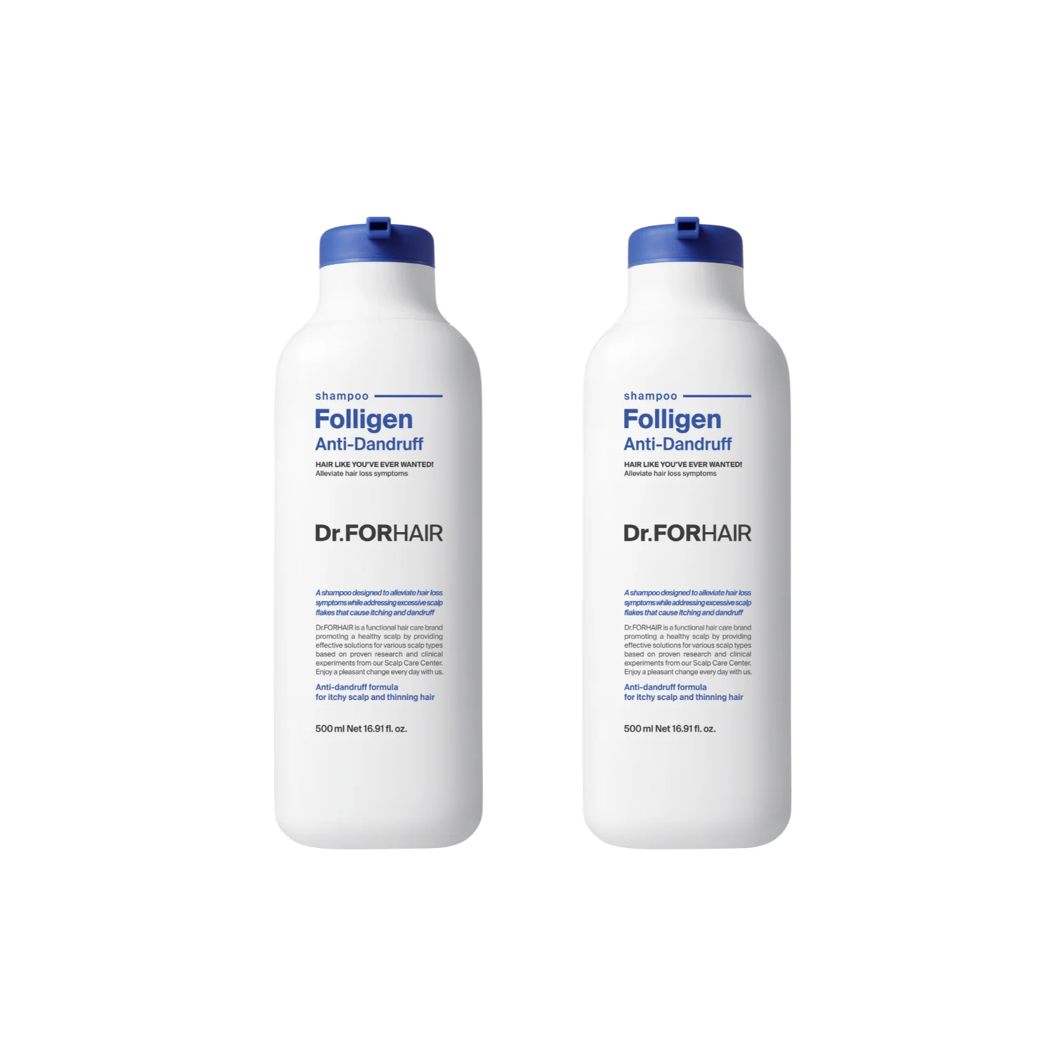 Folligen Anti-dandruff Shampoo 500ml (Twin Pack)